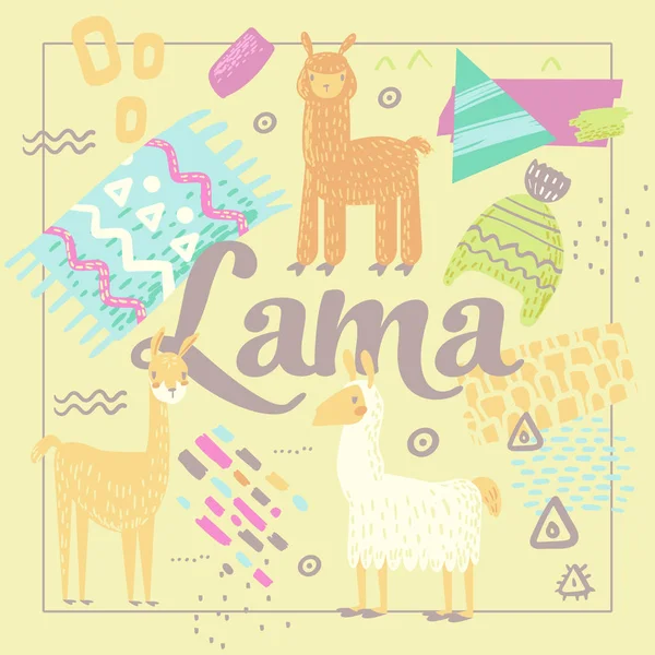 Дизайн дикої природи Lamas Design. Рука намальована абстрактний дитячий фон з альпаками для прикраси. Векторні ілюстрації — стоковий вектор