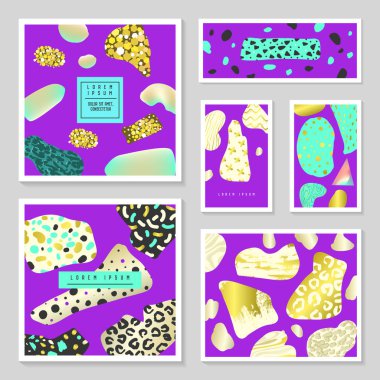 Modaya uygun bir tasarım altın Glitter öğelerle ayarlayın. Posterler, afişler, kartları, broşür, kapakları, el ilanları arka planlar için soyut şablonlar. Vektör çizim