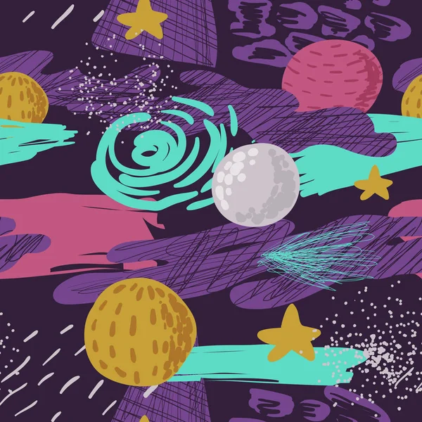 Space Seamless Pattern. Childish Cosmic Background with Planets