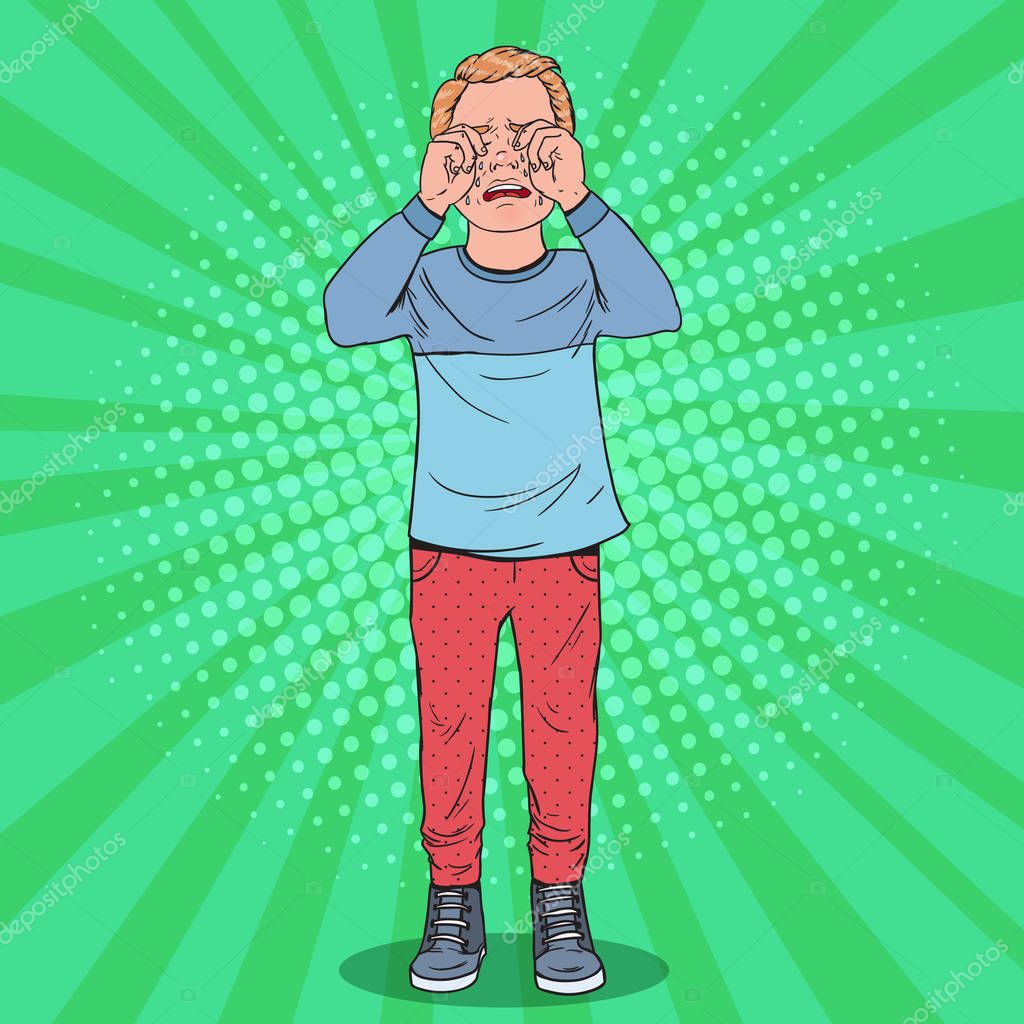 Vettoriale stockPop Art sconvolto Little Boy che piange. Triste pianto da  bambino con le lacrime. Espressione facciale strappalacrime. Illustrazione  vettoriale di ©vectorlab #188235194, image size:1024x1024
