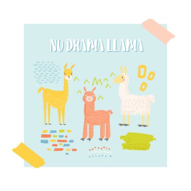 Şirin Lama tasarım afiş, davetiye, dekorasyon kartı çocukça alpaka arka plan için. Vektör çizim