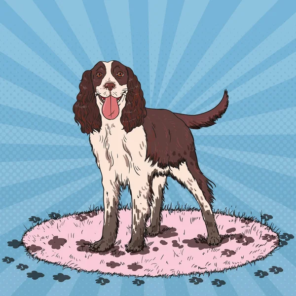 Pop Art Springer Spaniel. Söt smutsig hund. Vektorillustration — Stock vektor