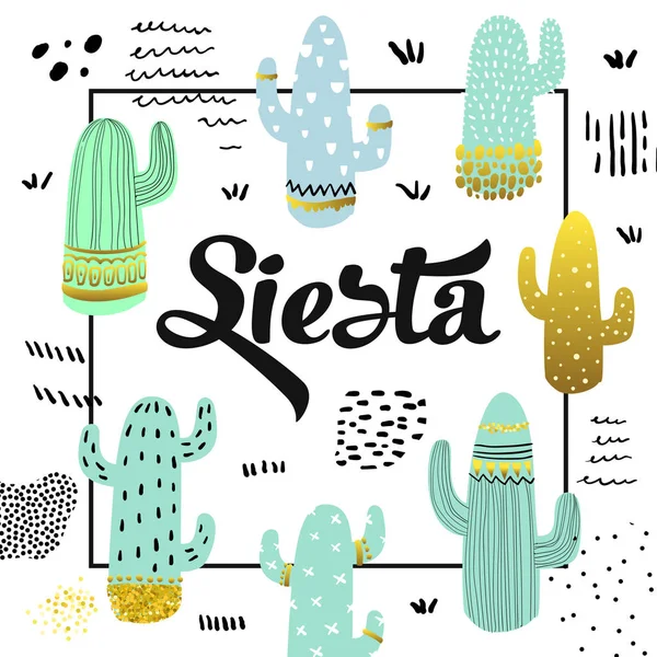 Lindo Cactus diseño dibujado a mano. Fondo infantil de cactus para póster, tarjeta de felicitación, decoración, portada. Ilustración vectorial — Vector de stock