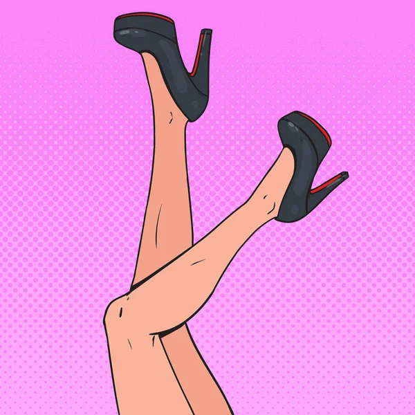Pop Art idealne nogi kobiet noszenia wysokich obcasów. Piękna kobieta. Ilustracja wektorowa — Wektor stockowy