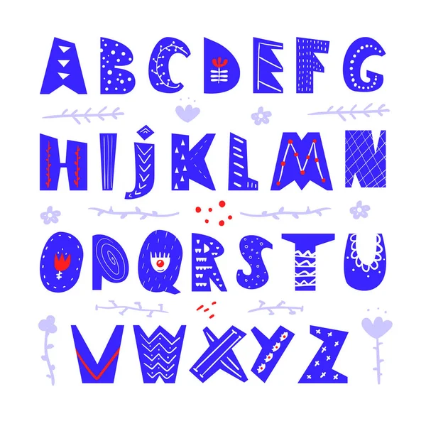 Abstract Mâna copilărească desenat alfabet. Stil scandinav Font. Creative Kids ABC pentru decorare, invitație, imprimări, citate și postere. Ilustrație vectorială — Vector de stoc