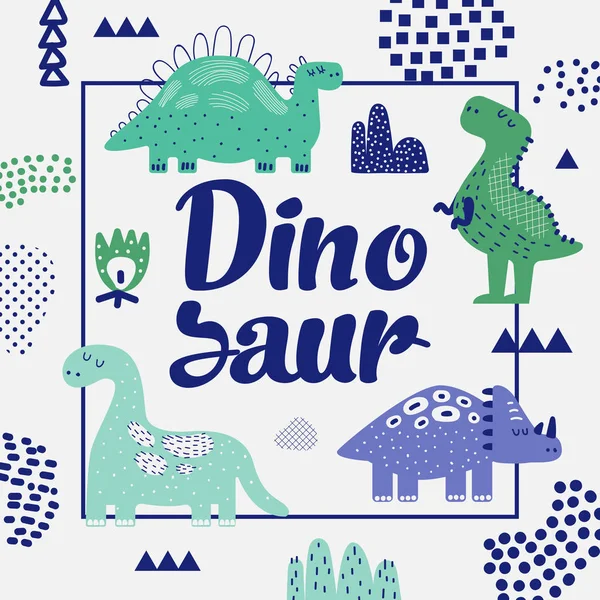 可爱的恐龙设计。创意幼稚的背景与恐龙的封面, 装饰, 版画。矢量插图 — 图库矢量图片