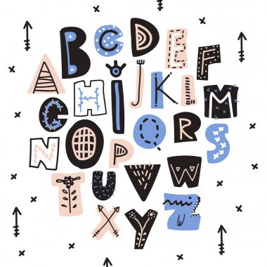 Soyut çocukça el alfabesi İskandinav çekilmiş