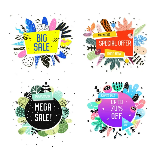 Sale Promotional Banner Set with Abstract Elements — Stock Vector