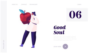 Gıda Bağışı Sitesi İniş Sayfası 'na katılıyor. Gülümseyen Kız, Bağışlama ve Dağıtım İçin Kocaman Elma Taşıyor