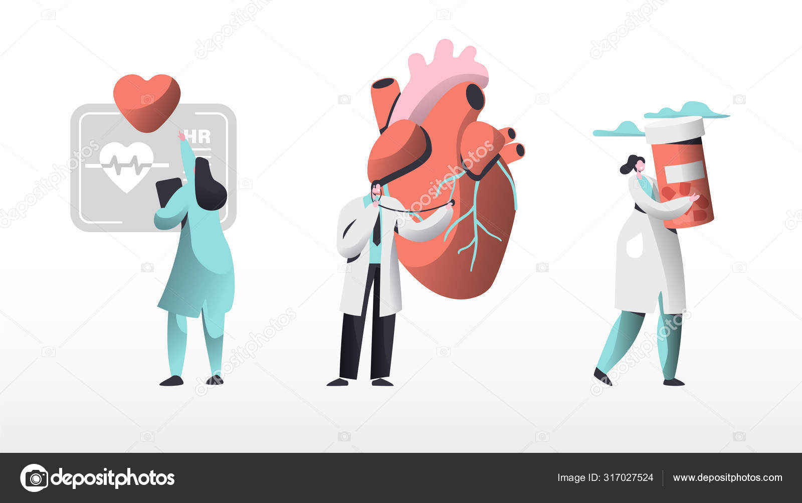 Medical Cardiology Workers Care Heart Health Set. Cardiologists Team