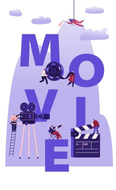 Film Çekme Süreci Konsepti. Film Kaydetmek için Profesyonel Ekipman ile Kamera ve Personel Kullanımı İşlemcisi