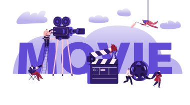 Film Çekme Süreci Konsepti. Film Kaydetmek için Profesyonel Ekipman ile Kamera ve Personel Kullanımı İşlemcisi