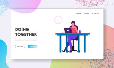 Çalışan Beyin Fırtınası Web Sitesi İniş Sayfası. Ofis İşçisi Meşgul İş Kadını ya da Dizüstü bilgisayarda Çalışan Serbest İşadamı
