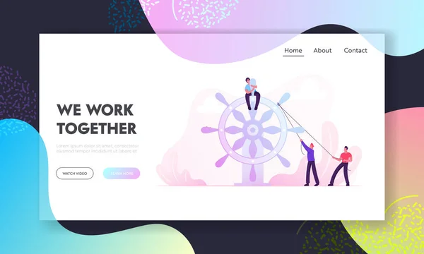 Företagsledarskap Teamwork Webbplats Landningssida. Affärsmän Rörlig Enorm Ratt — Stock vektor