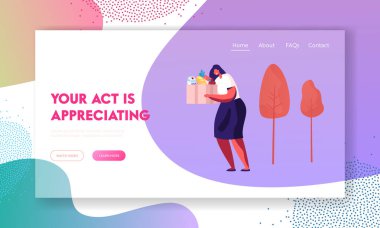 Gönüllü bağış kutusu taşıyıcı web sitesi iniş sayfası. Kadın Aktivist Evsizler İçin Bakkal Yapımı Topluyor