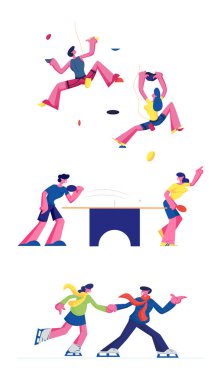 Kaya tırmanışı pinpon ve buz pateni seti Beyaz Arkaplanda izole edildi