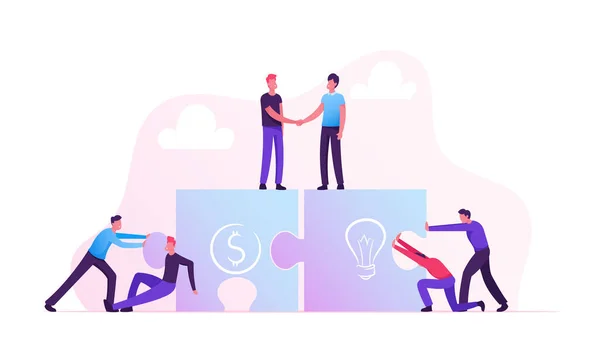 Metafora týmu. Business People Connecting Puzzle Elements Týmová spolupráce, partnerství. Podnikatelé potřesení rukou — Stockový vektor