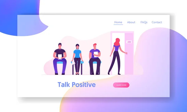 Aanvragers met Cv Documenten Verhuren van Job Website Landing Page. Hr Concept. Mensen die wachten Interview zitten in Office — Stockvector