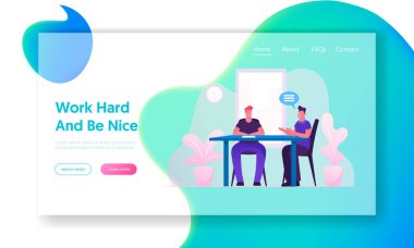 İş Buluşma Süreci Web Sitesi İniş Sayfası. Ofis İşçileri veya İş Ortakları Kağıt Belgeleri İmzalıyor