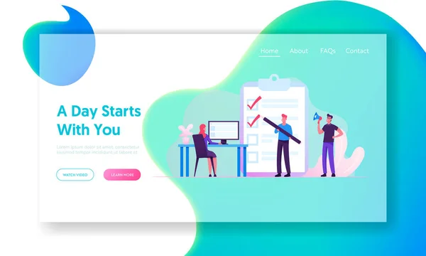 Planowanie, Inspiracja Creative Process Website Landing Page. Biznesmeni stoją na ogromnej tablicy z listy kontrolnej — Wektor stockowy