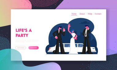 Gala Show Web Sitesi İniş Sayfası. Limuzin yakınlarında ünlü genç kadın el sallıyor. Kırmızı Halıda Koruyucuları Olan Kız