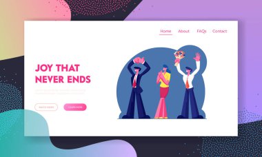 Parti ya da yıldönümü web sitesi İniş Sayfası. Alkışlayan ve El sallayan İnsanlar Grubu