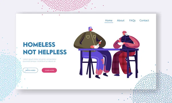 Social Support to Homeless People in Troubles and Volunteering Website Landing Page (en inglés). Hombre y mujer mendigos — Vector de stock