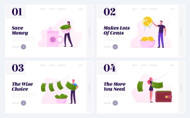 Para Aklama Web Sitesi İniş Sayfası Ayarları. İş Adamları Banknotları Makinede Yıkar, Havzada Bozuklukları Temizler