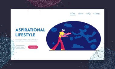 Artırılmış Gerçeklik ve Vr Gözlük Web Sitesi İniş Sayfası. Sanal gerçeklik kulaklığı takan genç adam...