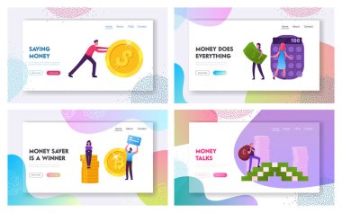 Finans Başarı, Para Zenginliği ve Tasarruf Web Sitesi İniş Sayfası Seti. Sermayeyi Artıran Halk, Bütçe Sayımı