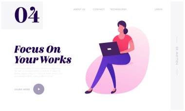 Ortak Çalışma Merkezi, Yaratıcı Ofis Web Sitesi İniş Sayfası. Kadın Serbest Çalışan Paylaşımlı Laptop Çalışma Ortamı Konforlu Kürsü İş Dünyası Web Sayfası Afişi. Çizgi film Düz Vektör İllüstrasyonu