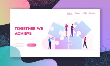 Takım Çalışması Web Sitesi İniş Sayfası. Bulmaca Elementlerini Birleştiren İnsanlar Büyük Yapboz İnşaatı Kurdular. Takım çalışması. İş ortaklığı. Web sitesi afişi. Çizgi film Düz Vektör İllüstrasyonu
