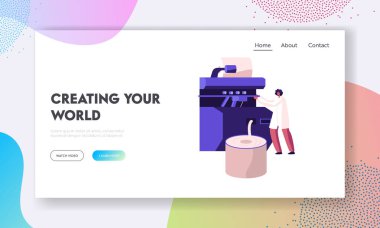 Modern Tekstil Fabrikası Dikiş Fabrikası Ekipmanı Web Sitesi İniş Sayfası. Büyük Shaft Web Sayfası Afişi 'nde vidalanan pamuk lifleri paketleme makinesinin üretimi. Çizgi film Düz Vektör İllüstrasyonu