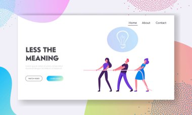 İşletme Sitesi İniş Sayfasında Römorkör Savaşı. İş Adamları Grubu Başının üstündeki Ampul Simgesiyle Halatı Çekiyor