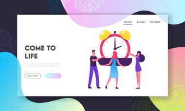 Değerli Zaman Kaynağı Web Sitesi İniş Sayfası. İş adamları ölçeklere devasa bir alarm saati koydular. Vakit nakittir.
