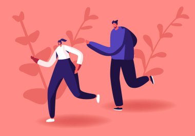 Mutlu Çift Erkek ve Kadın Spor Giyiniyor ve Spor Ayakkabıları Doğada Koşu Maratonu