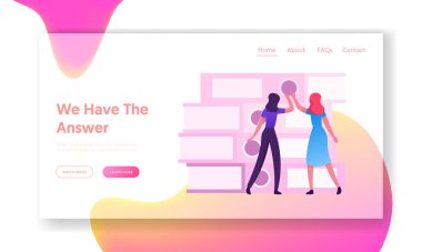 İş Adamları Muhasebe Bürokrasi Evrakları Web Sitesi İniş Sayfası. Yönetici, Sekreter Mesleği, teslim tarihi. Büyük Kâğıt Yığını Evrakları 'ndaki Kadınlar. Web Sayfası Afişi. Çizgi film Düz Vektör İllüstrasyonu