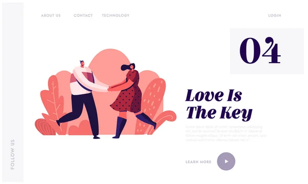 Ευτυχισμένο ζευγάρι έξω από την ιστοσελίδα Sparetime Landing Page. Χαρούμενος άνθρωπος και γυναίκα περνούν χρόνο μαζί κρατώντας τα χέρια και να απολαμβάνουν, αγαπώντας Ρομαντικές Σχέσεις ιστοσελίδα Banner. Εικονογράφηση επίπεδου διανύσματος κινουμένων σχεδίων — Διανυσματικό Αρχείο