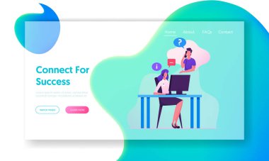 Müşteri Destek Hattı Web Sitesi İniş Sayfası. Çağrı Merkezi 'ndeki Müşteri Danışmanı ile Sohbet Mesleki Soruları Çevrimiçi İnternet Sayfası Afişi ile Yanıtlıyor. Çizgi film Düz Vektör İllüstrasyonu