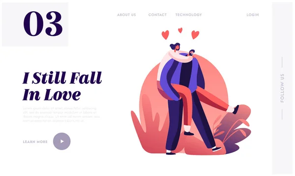 Pár Romantické vztahy Životní styl Webové stránky Landing Page. Muž na koni žena na zádech. Šťastní milenci mají venku randění. Love Feelings Emotions Romance Web Page Banner Cartoon Flat Vector Illustration — Stockový vektor