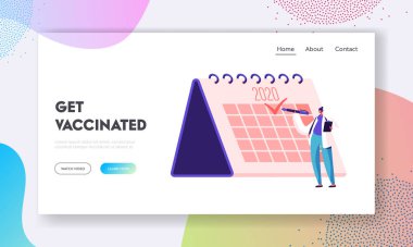 Aşı Planlama, Sağlık Hizmetleri Web Sitesi İniş Sayfası. Kadın Doktor, 2020 'de Bağışıklık Sayfası Afişi' nde İşaretli Kutuya İşaretli İşaretle. Çizgi film Düz Vektör İllüstrasyonu