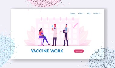Anne Küçük Bebeği Aşılama Sitesi İniş Sayfası için hastaneye getir. Doktor Şırıngaya aşı hazırlayın. Dokunulmazlık Sağlık Hizmetleri Web Sayfası Afişi. Çizgi film Düz Vektör İllüstrasyonu