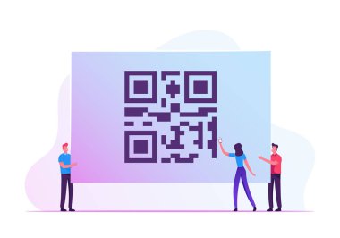 Nakitsiz Toplum Kavramı. Akıllı Telefonu El Taramasında Tutan Kadın Fiyatları Kontrol Etmek, Terfi Almak ve İndirim Almak İçin Büyük Depo Qr Kodu. Alışveriş için mobil uygulama uygulaması. Çizgi film Düz Vektör İllüstrasyonu