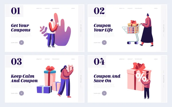 Price Off Day, Shopping Activity, Coupon Discount Offer Website Landing Page. People Buying Gifts and Presents for Holidays during Seasonal Sales Web Page Banner. Cartoon Flat Vector Illustration — 스톡 벡터