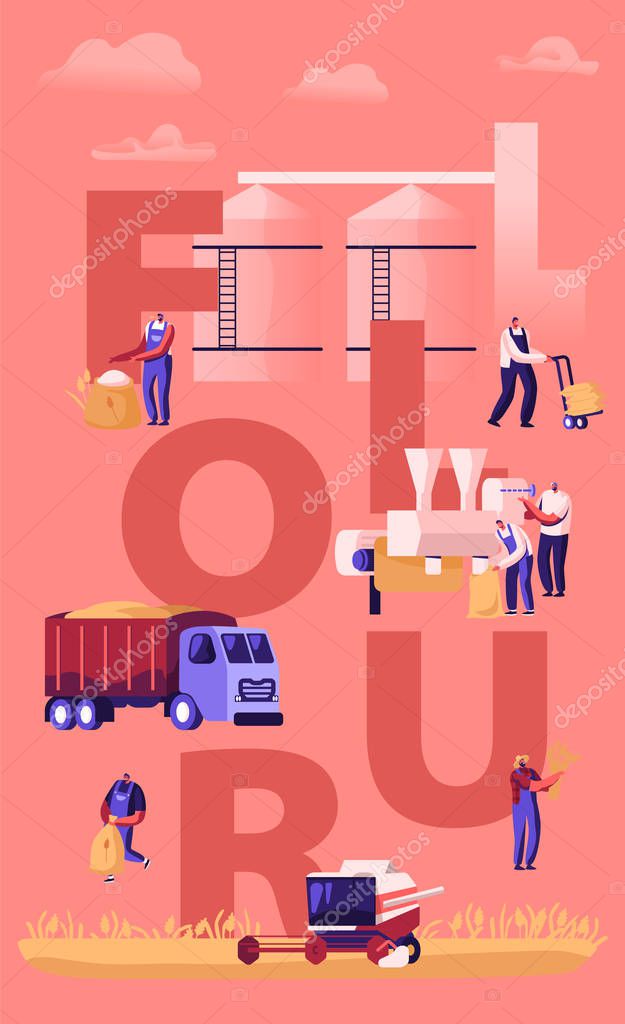 Concepto de producción de harina. Proceso de fabricación de trigo