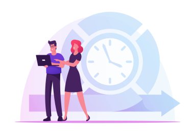 Çevik Gelişim Teknolojisi Projesi 'nde takım çalışması. İşadamı Laptop 'ta İş Arkadaşları Stratejik Planlama İşlemleri ile Görüşüyor. Scrum Görev Kurulu Çizgi Filmi Düz Vektör İllüstrasyonu
