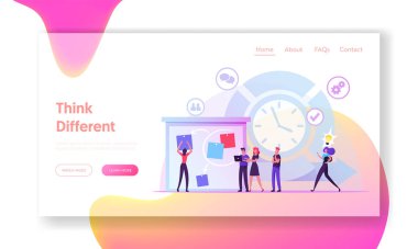 Çevik Gelişim Yazılım Yöntemi Web Sitesi İniş Sayfası. İnsanlar Büyük Organizatör 'e Kağıtlar Yapıştırıyor. Scrum Görev Kurulu Çalışma Süreci Web Sayfası Afişi. Çizgi film Düz Vektör İllüstrasyonu
