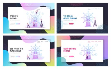 Takım çalışması ve Şirket Yönetimi Web Sitesi İniş Sayfası Set. İş Adamları Birlikte Çalışıyor, Lider Yöneticiliği Sürdürüyor Büyük Direksiyon Web Sayfası Afişi. Çizgi film Düz Vektör İllüstrasyonu