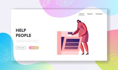 Kablosuz Bağlantı Web Sitesi İniş Sayfası ile Akıllı Ev Aygıtları. Ev hanımı fırın pişirme programı uygulaması kurdu. Mutfakta Kadın Aşçılığı Web Sayfası Afişi. Çizgi film Düz Vektör İllüstrasyonu