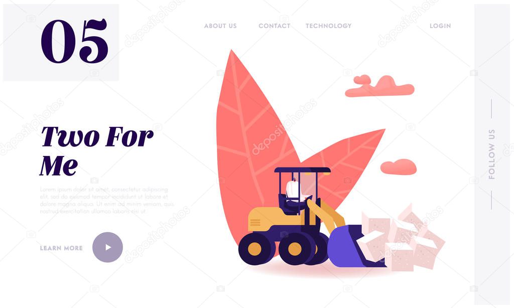 People Conducting Healthy Lifestyle Use Sweeteners Website Landing Page. Man Loading Huge Cubes of White Sugar with Excavator Remove Unhealthy Product Web Page Banner. Cartoon Flat Vector Illustration